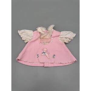 Vintage Tiny Tots Pink Dress Top Lamb & Flowers Measurements In Photos For Size